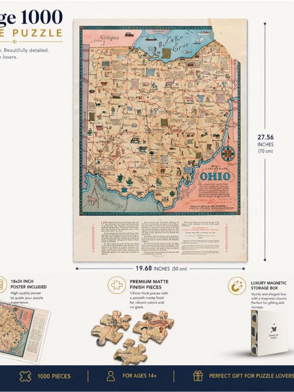 Sense of Piece 1934 Map Ohio Puzzle - 1000 piece Puzzle Ohio